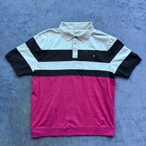Haband Casual Joe Mens Polo Shirt Striped Colorblock Pink Black Tan Pocket L